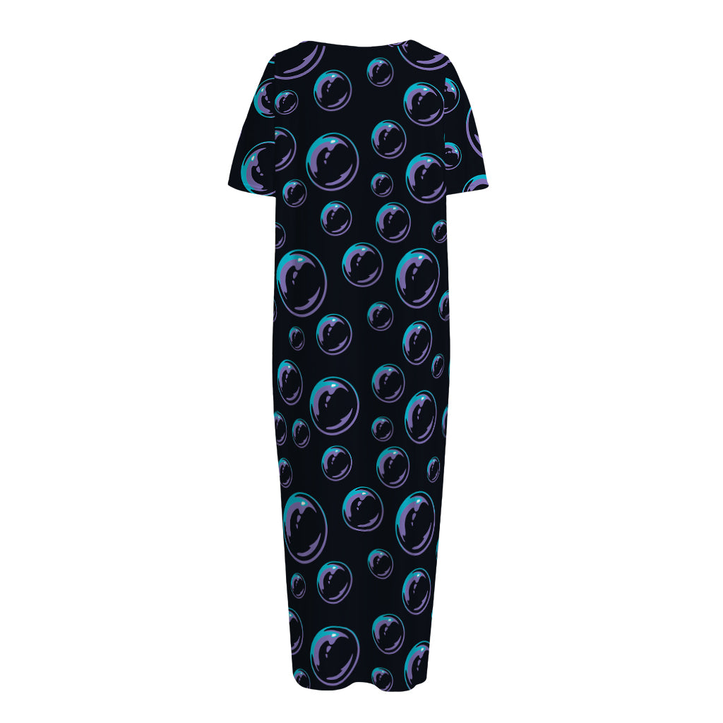 Blue And Purple Bubble Pattern Print Short Sleeve Long Nightdress