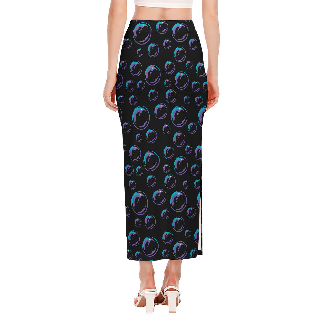 Blue And Purple Bubble Pattern Print Side Slit Maxi Skirt