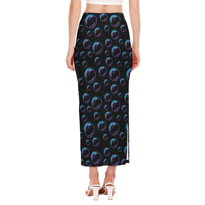 Blue And Purple Bubble Pattern Print Side Slit Maxi Skirt
