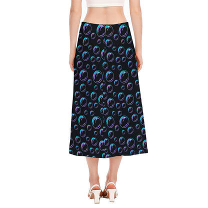 Blue And Purple Bubble Pattern Print Side Slit Midi Skirt