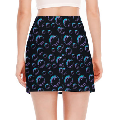 Blue And Purple Bubble Pattern Print Side Slit Mini Skirt