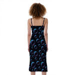 Blue And Purple Bubble Pattern Print Slim Fit Midi Cami Dress