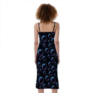 Blue And Purple Bubble Pattern Print Slim Fit Midi Cami Dress