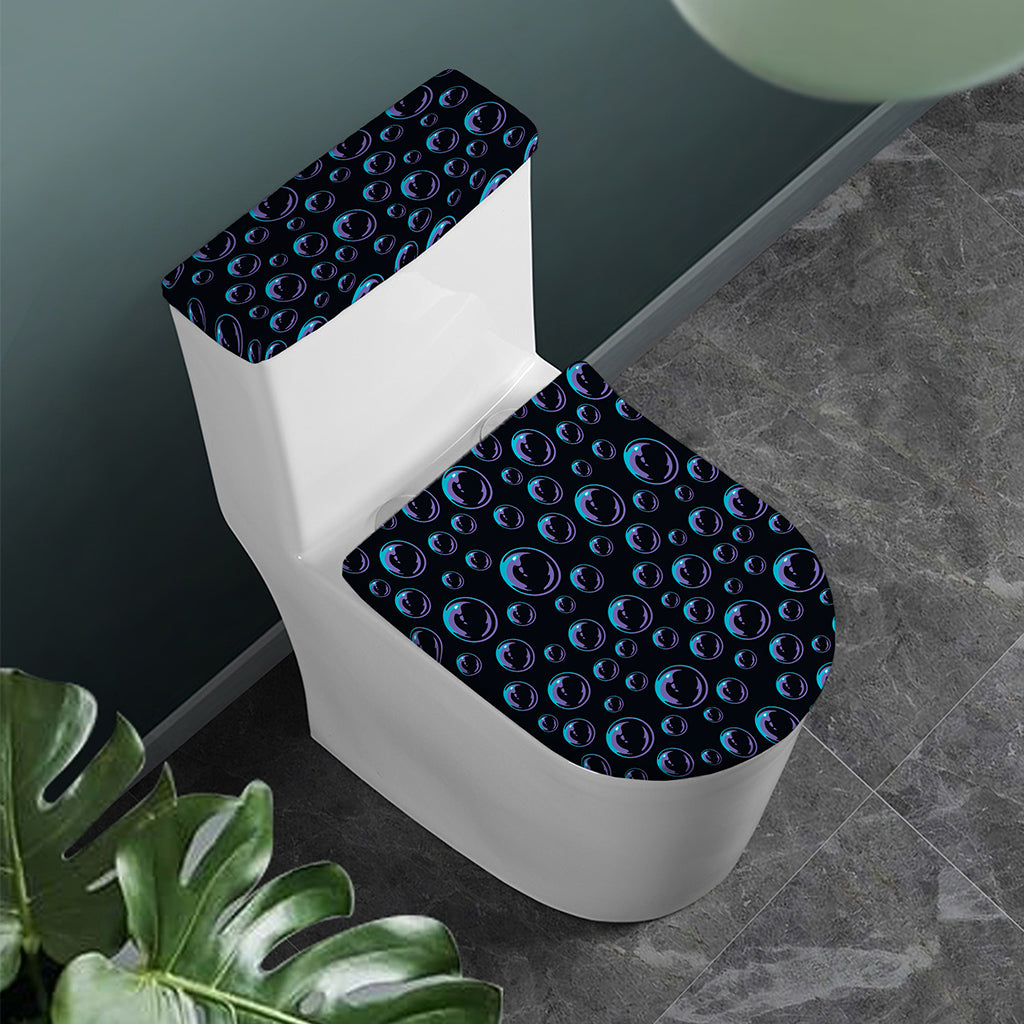 Blue And Purple Bubble Pattern Print Toilet Lid And Tank Cover Set