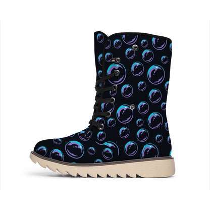 Blue And Purple Bubble Pattern Print Winter Boots