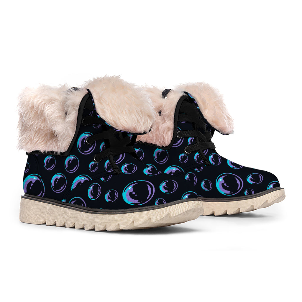 Blue And Purple Bubble Pattern Print Winter Boots