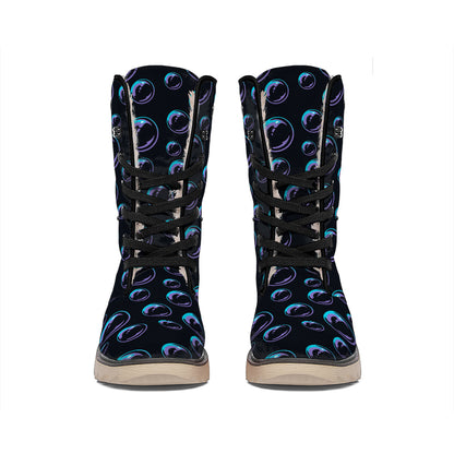 Blue And Purple Bubble Pattern Print Winter Boots