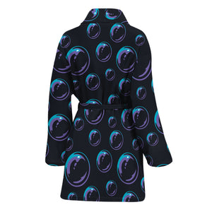 Blue And Purple Bubble Pattern Print Women's Bathrobe