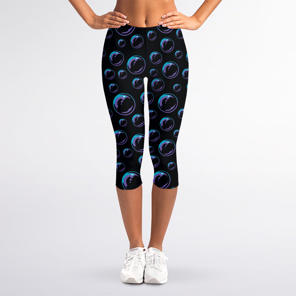 Blue And Purple Bubble Pattern Print Women's Capri Leggings