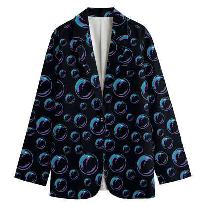 Blue And Purple Bubble Pattern Print Women's Cotton Blazer