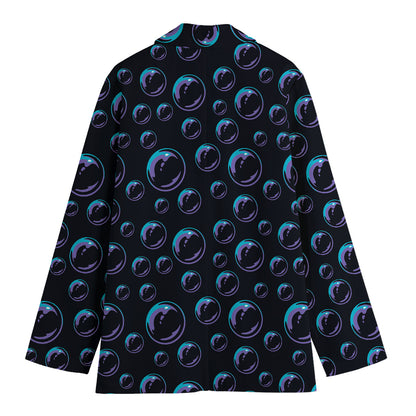 Blue And Purple Bubble Pattern Print Women's Cotton Blazer