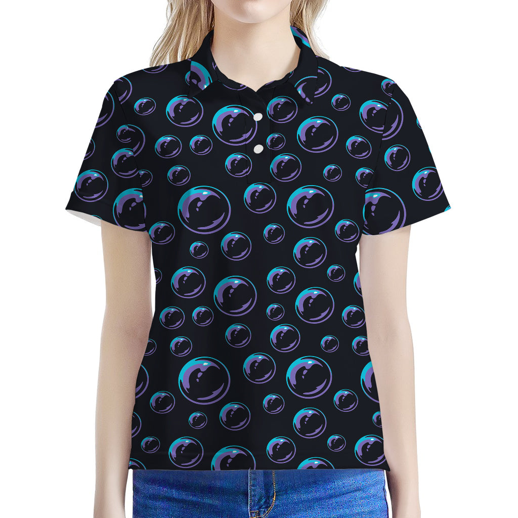 Blue And Purple Bubble Pattern Print Women's Polo Shirt