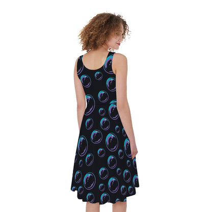 Blue And Purple Bubble Pattern Print Women's Sleeveless Dress