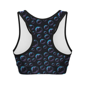 Blue And Purple Bubble Pattern Print Women's Sports Bra