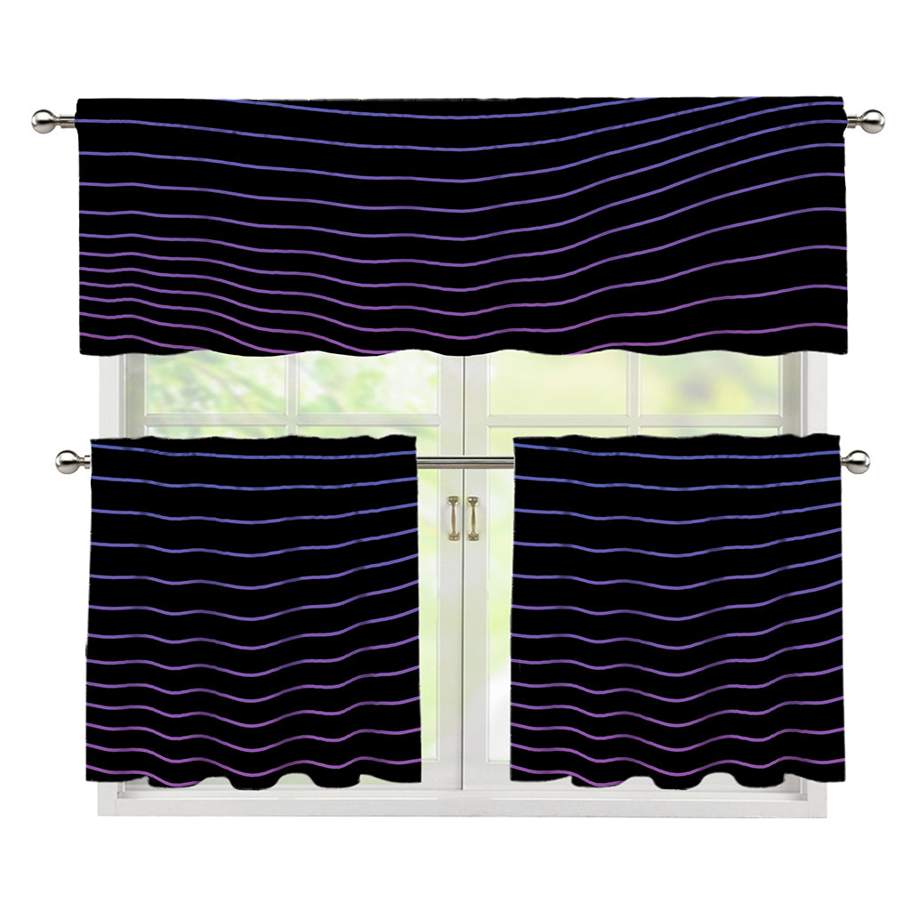Blue And Purple EDM Wave Print 3 Piece Kitchen Curtains