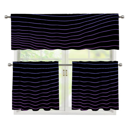 Blue And Purple EDM Wave Print 3 Piece Kitchen Curtains