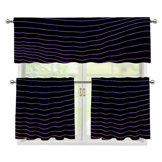 Blue And Purple EDM Wave Print 3 Piece Kitchen Curtains