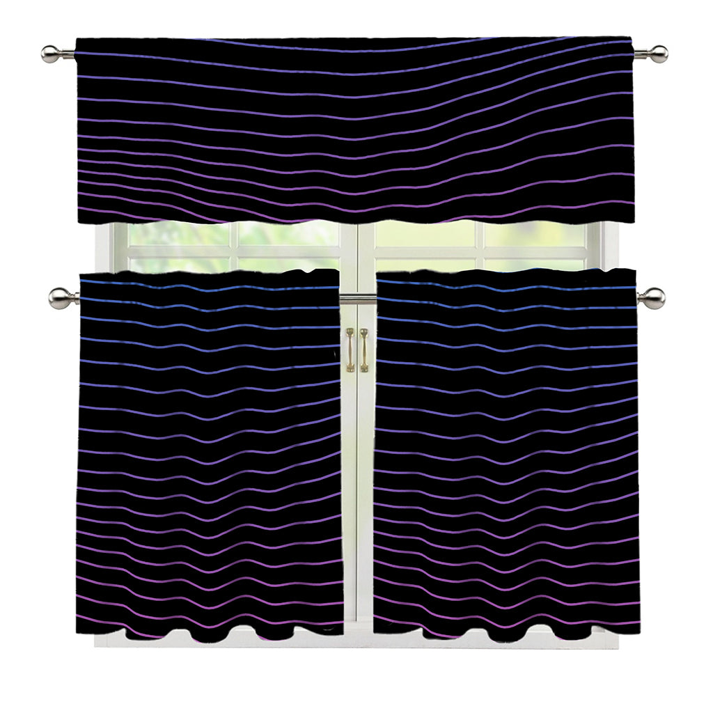 Blue And Purple EDM Wave Print 3 Piece Kitchen Curtains