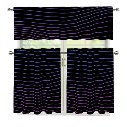 Blue And Purple EDM Wave Print 3 Piece Kitchen Curtains