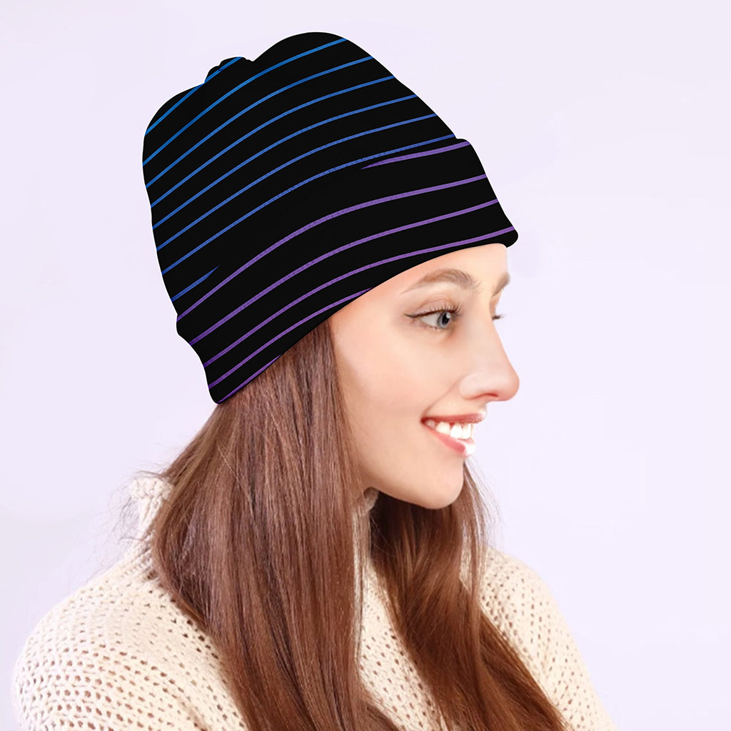 Blue And Purple EDM Wave Print Beanie