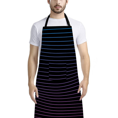 Blue And Purple EDM Wave Print Bib Apron With Pocket