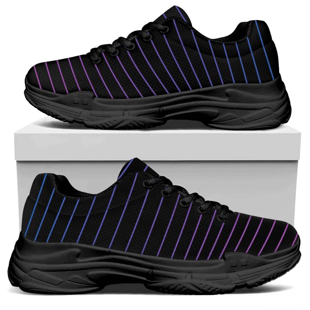 Blue And Purple EDM Wave Print Black Chunky Shoes