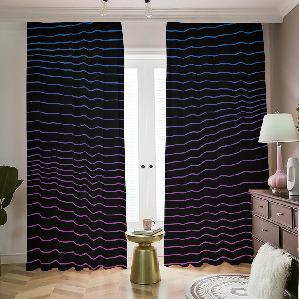 Blue And Purple EDM Wave Print Blackout Pencil Pleat Curtains