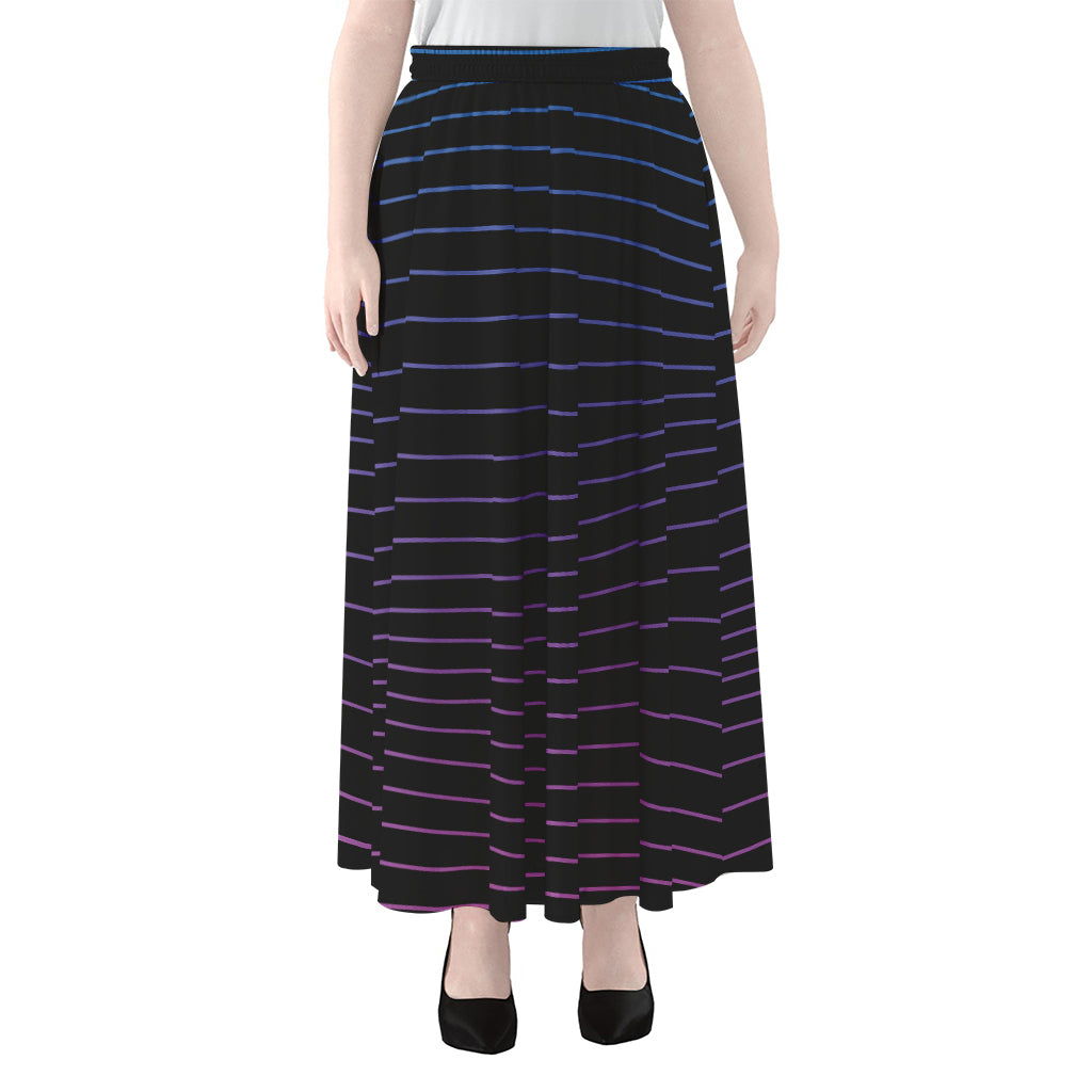 Blue And Purple EDM Wave Print Chiffon Maxi Skirt