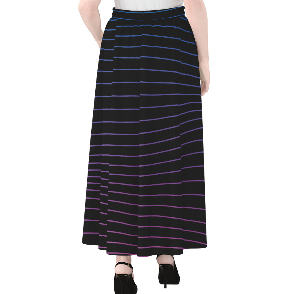 Blue And Purple EDM Wave Print Chiffon Maxi Skirt