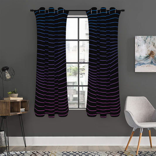 Blue And Purple EDM Wave Print Curtain