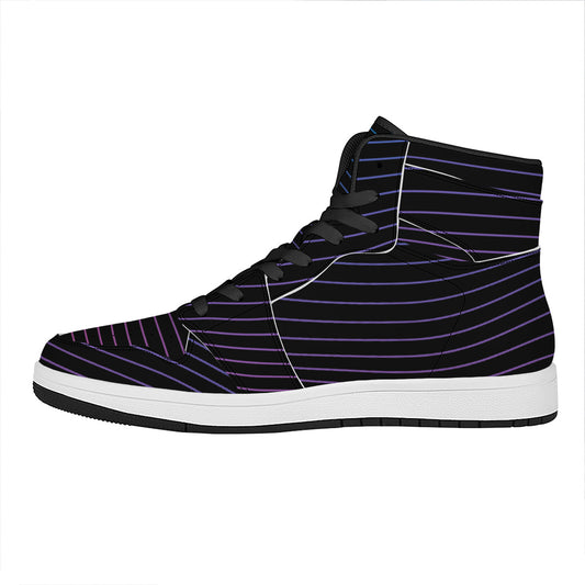 Blue And Purple EDM Wave Print High Top Leather Sneakers