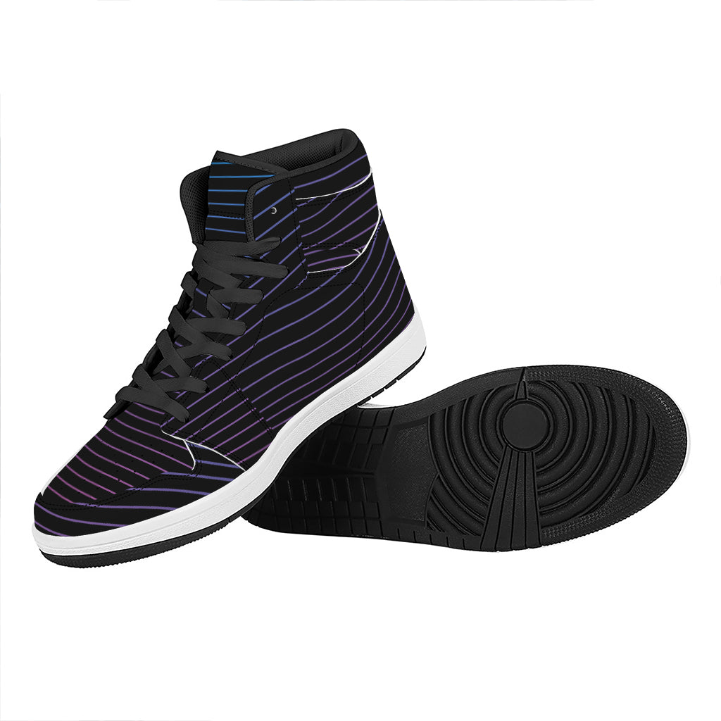 Blue And Purple EDM Wave Print High Top Leather Sneakers