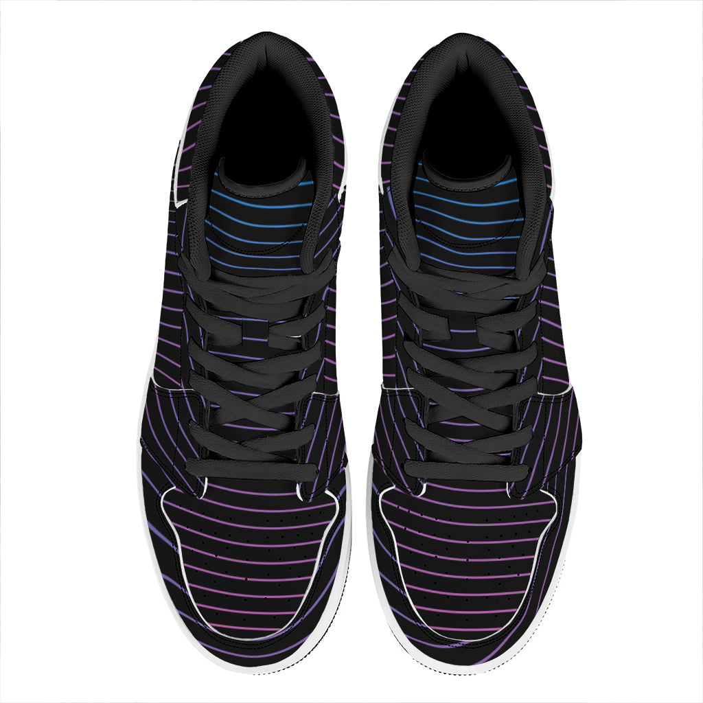 Blue And Purple EDM Wave Print High Top Leather Sneakers