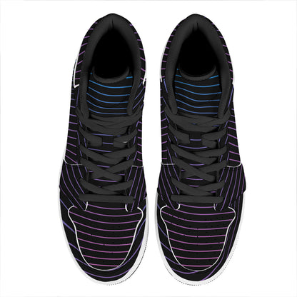 Blue And Purple EDM Wave Print High Top Leather Sneakers