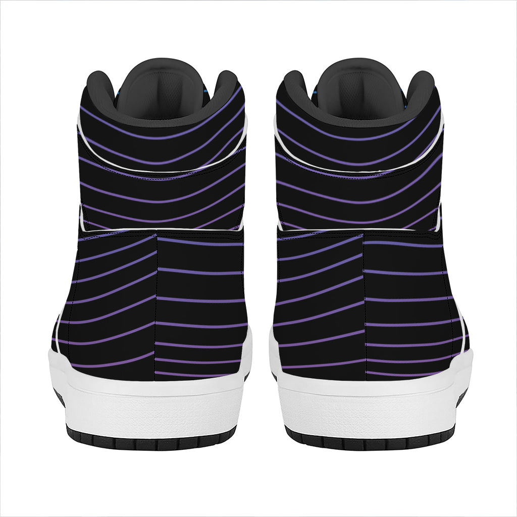 Blue And Purple EDM Wave Print High Top Leather Sneakers