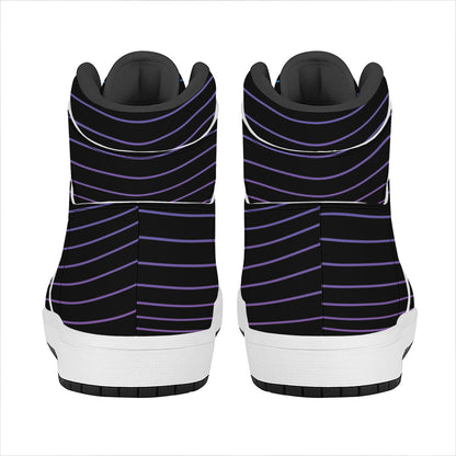 Blue And Purple EDM Wave Print High Top Leather Sneakers