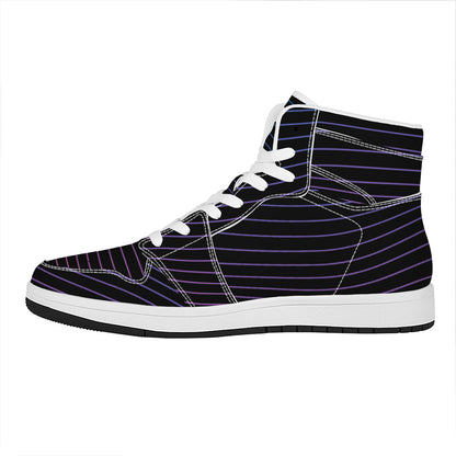 Blue And Purple EDM Wave Print High Top Leather Sneakers