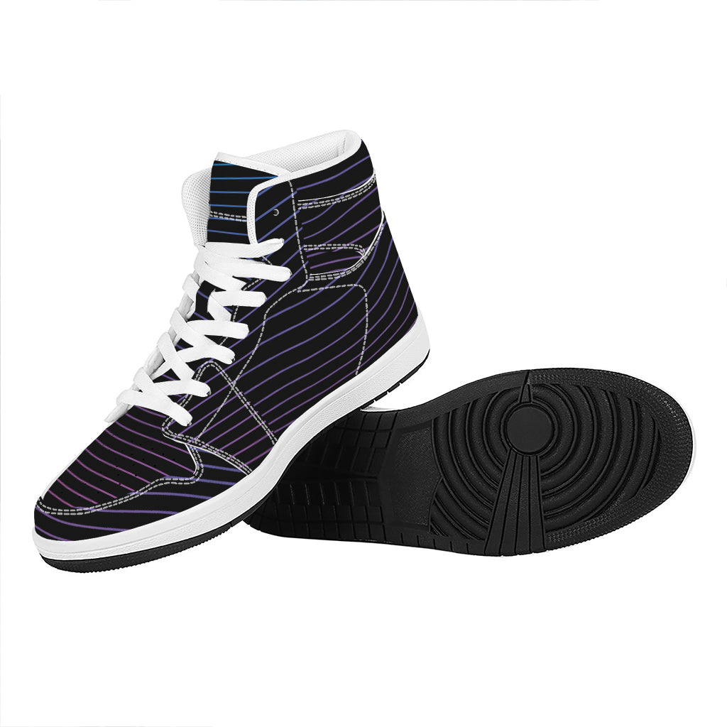 Blue And Purple EDM Wave Print High Top Leather Sneakers