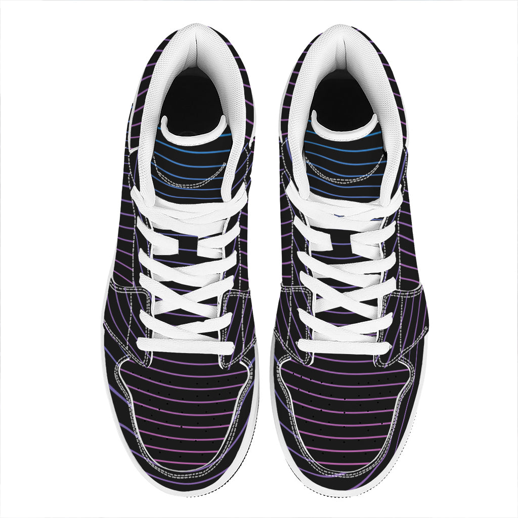 Blue And Purple EDM Wave Print High Top Leather Sneakers