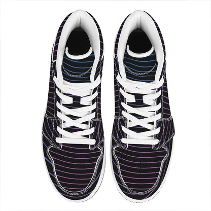 Blue And Purple EDM Wave Print High Top Leather Sneakers