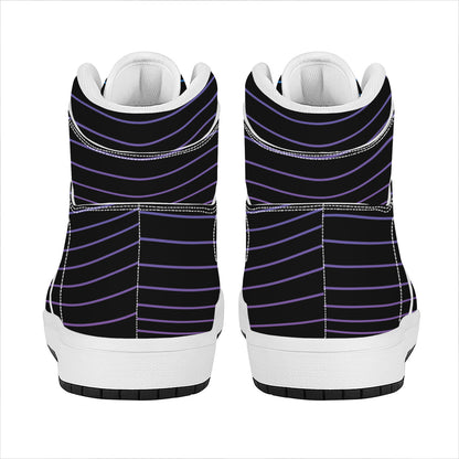 Blue And Purple EDM Wave Print High Top Leather Sneakers