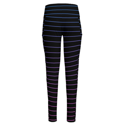 Blue And Purple EDM Wave Print High-Waisted Pocket Leggings