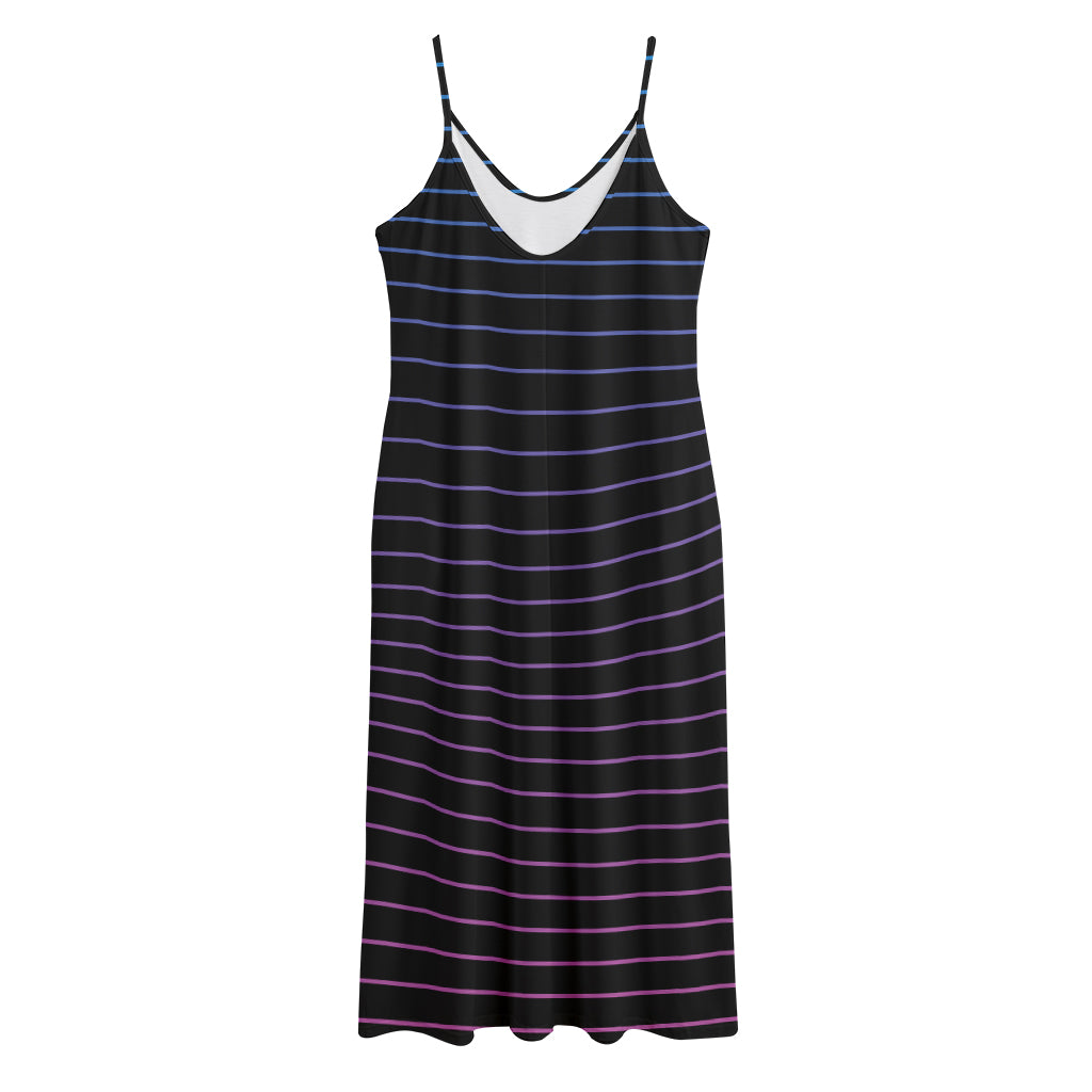 Blue And Purple EDM Wave Print Jersey Midi Cami Dress