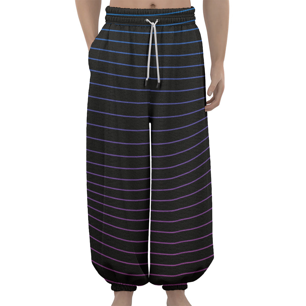 Blue And Purple EDM Wave Print Lantern Pants