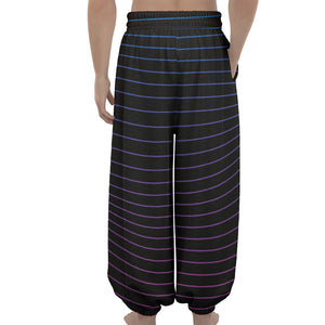 Blue And Purple EDM Wave Print Lantern Pants