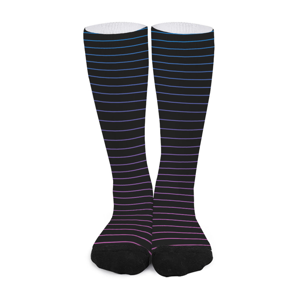 Blue And Purple EDM Wave Print Long Socks