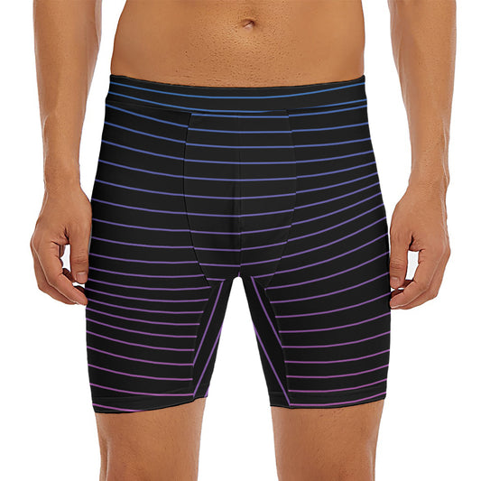 Blue And Purple EDM Wave Print Men's Long Boxer Briefs