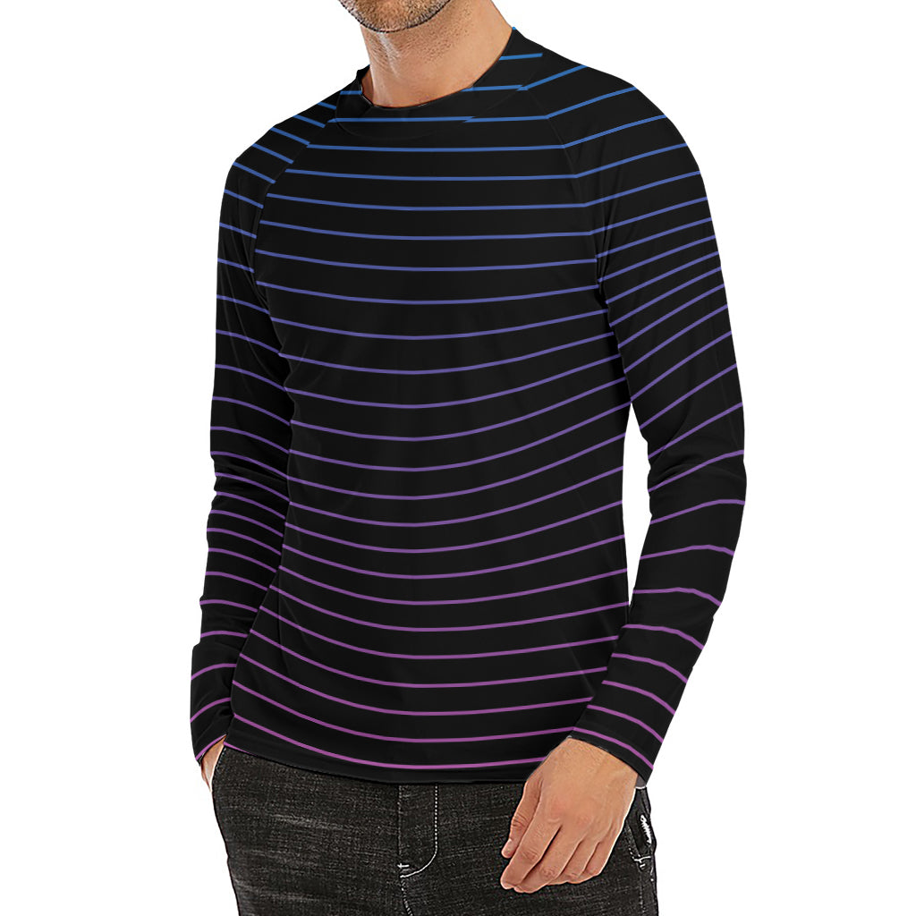 Blue And Purple EDM Wave Print Men's Long Sleeve Rash Guard