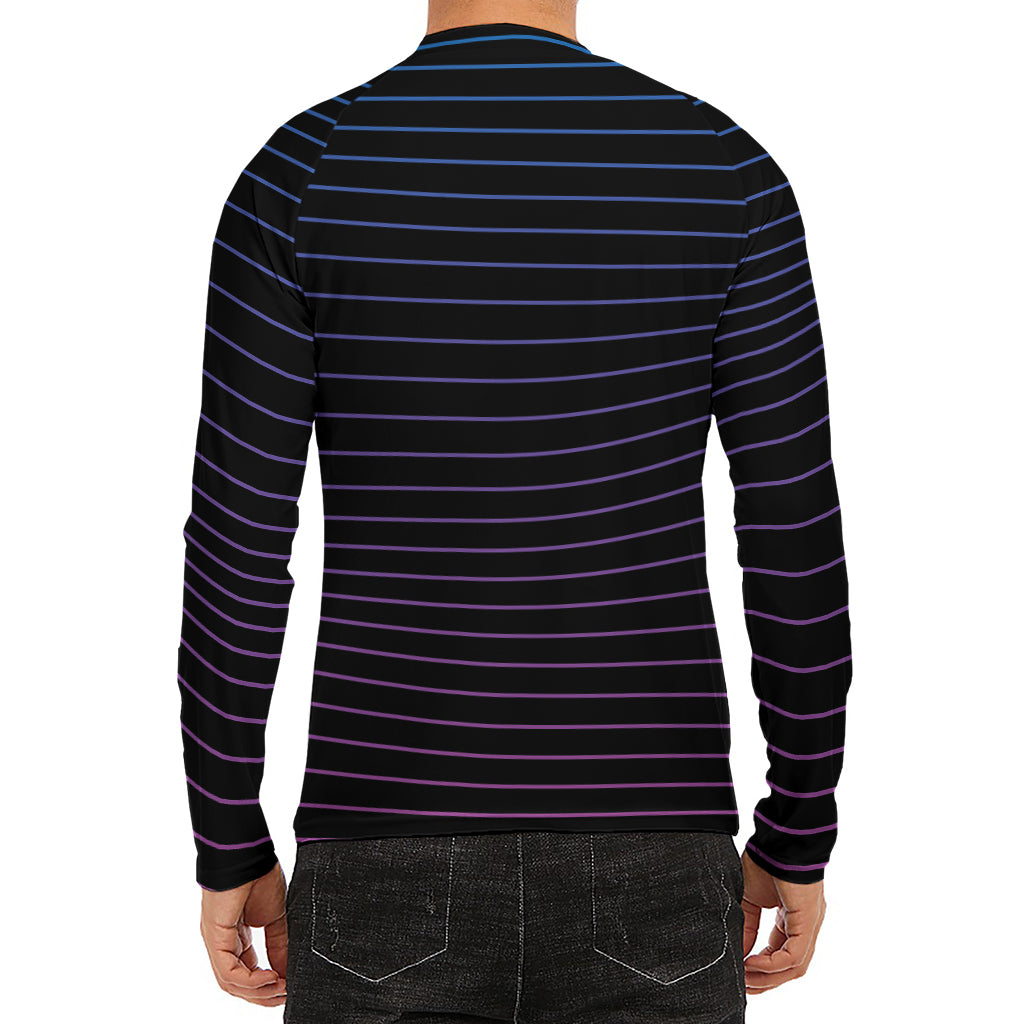 Blue And Purple EDM Wave Print Men's Long Sleeve Rash Guard
