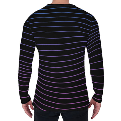 Blue And Purple EDM Wave Print Men's Long Sleeve T-Shirt